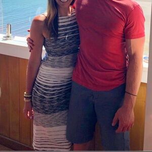 Athleta Black and White Striped Sleeveless Midi Dress